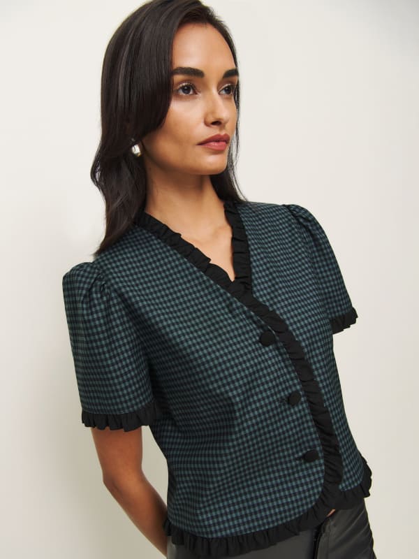 Bess Top - Dark Slate Check